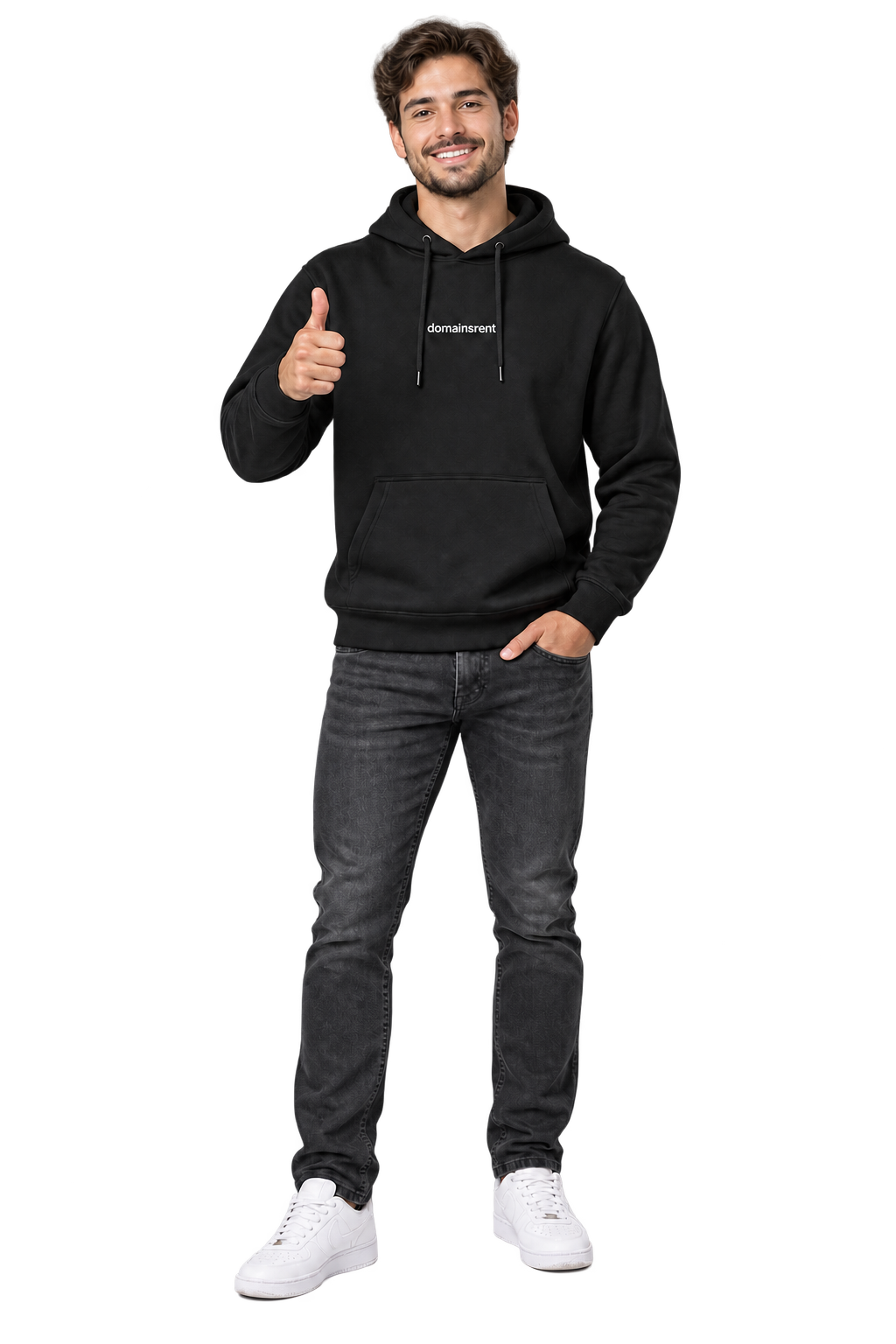domainsrent Ansprechpartner im schwarzen Hoodie